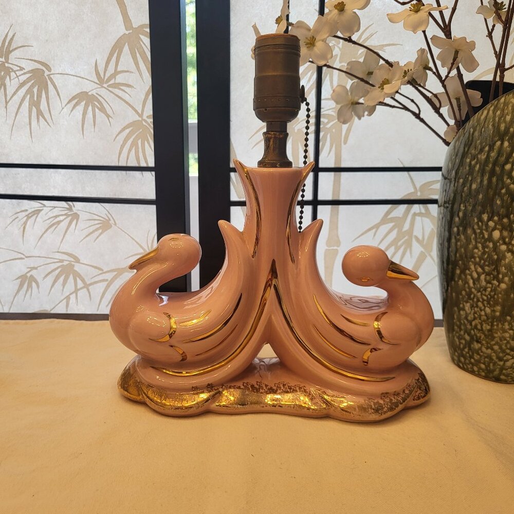 Very Rare! 50s Pink and Gold Swan TV Lamp - Tested and Works